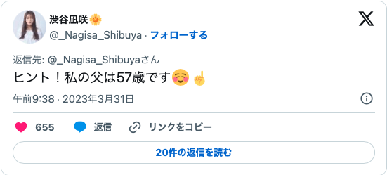 渋谷凪咲の父親の年齢